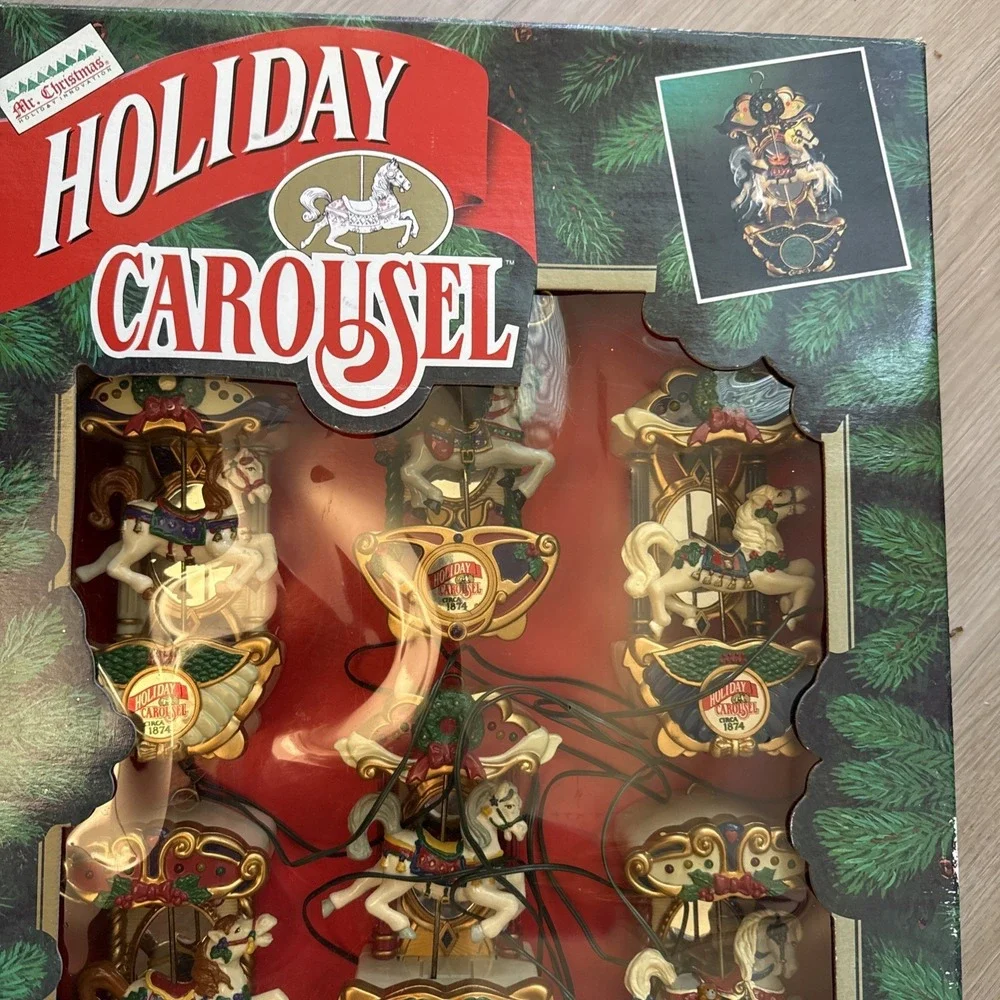 New Vintage Mr Christmas Holiday Carousel 1992 6 Horses 21 Carols Musical Lights